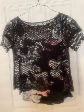 White House Black Market Black Lace Overlay Floral Cami